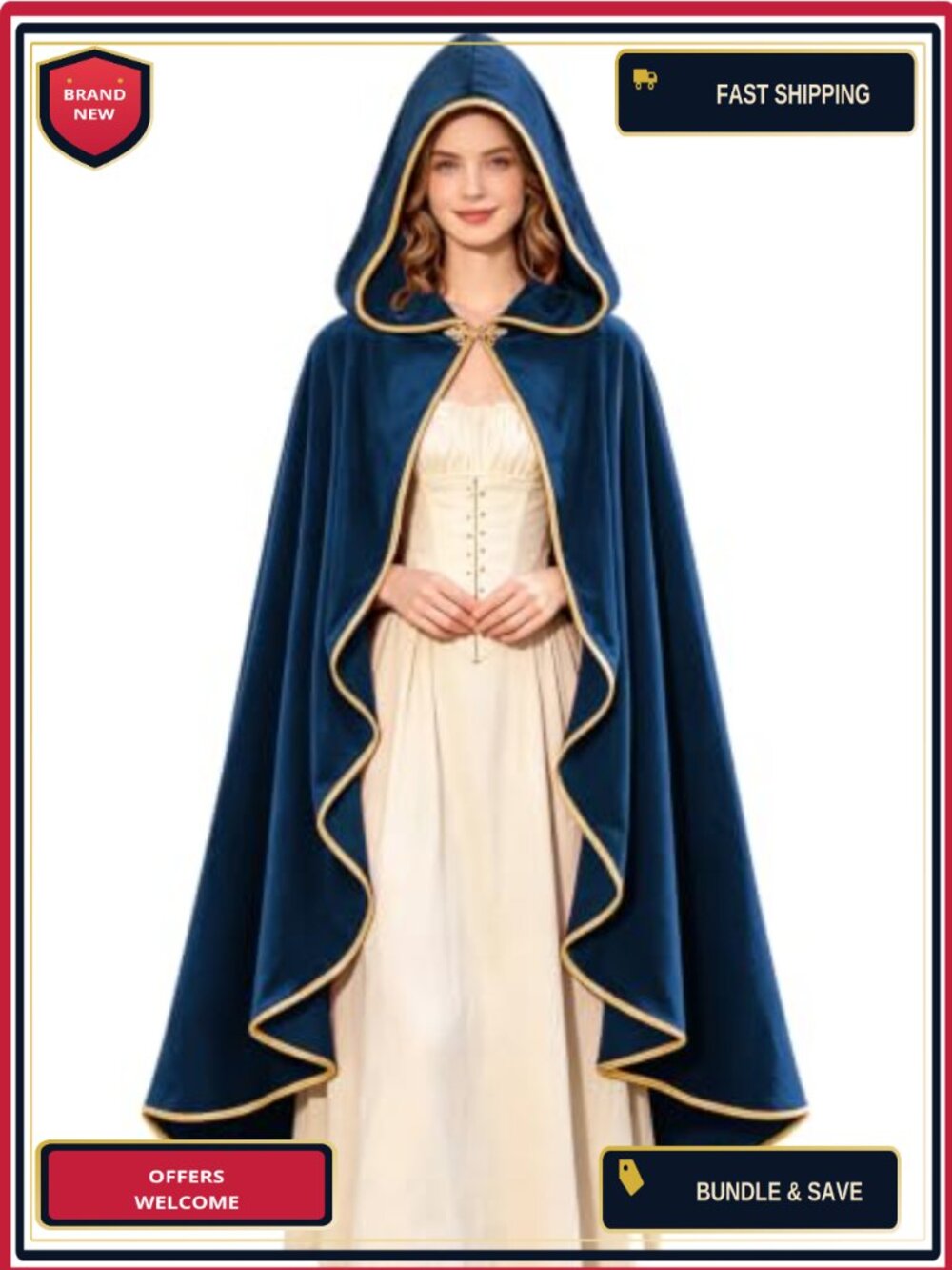 Women's Medieval Hooded Velvet Cloak Renaissance Cape Halloween